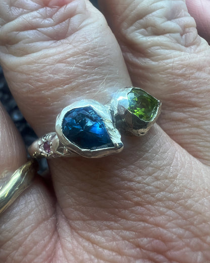 Peridot, Topaz and Sapphire Ring